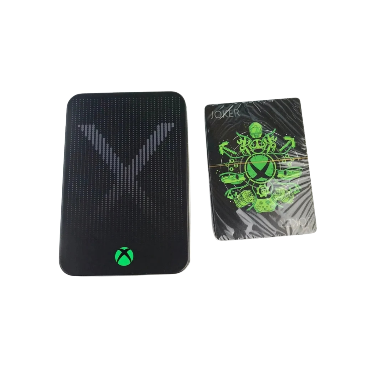 Xbox Playing Cards in a collectible tin, which is designed to resemble an Xbox console. 