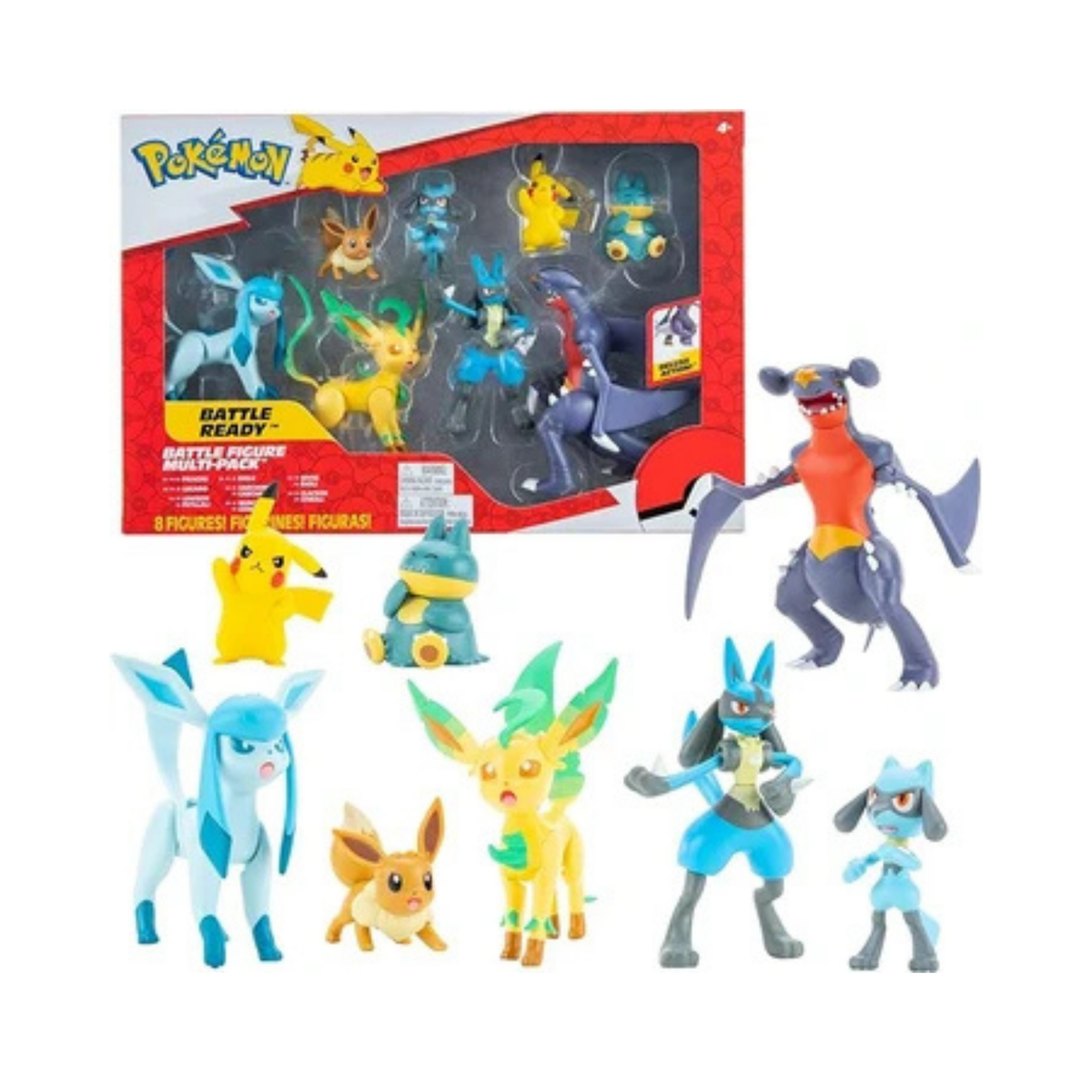 Pokemon Characters Set 8 Pack 5-11cm - Pokemon Games New 2023 - Garchomp, Pikachu, Eevee, Lucario, Riolu, Munchlax, Glaceon & Leafeon -Figurine Pokemon Action Figure - Official Pokemon Toys