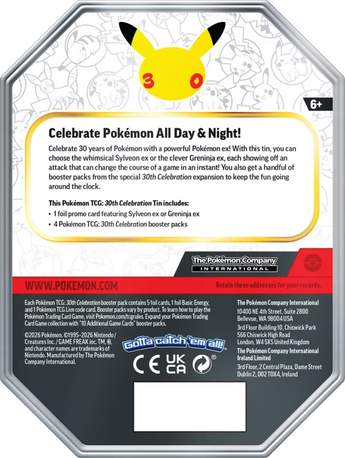 Pokemon Trading Card Game: 30th Celebration Tin (Styles May Vary)