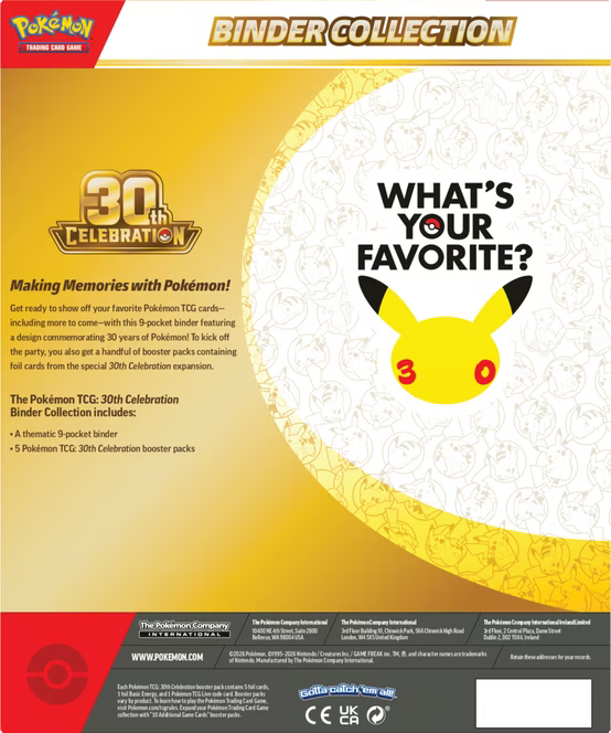PRE ORDER: Pokemon Trading Card Game: 30th Celebration Binder Collection