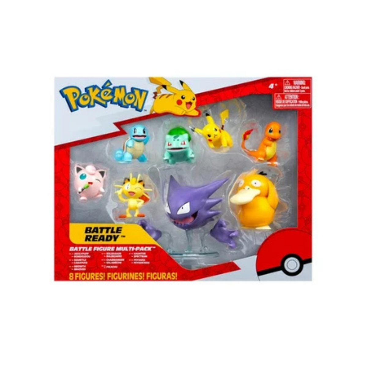 Pokemon 8 Pack - Six 2 inch and Two 3 inch Battle Ready Figures including Pikachu, Bulbasaur, Squirtle, Charmander, Jigglypuff, Meowth, Haunter and Psyduck