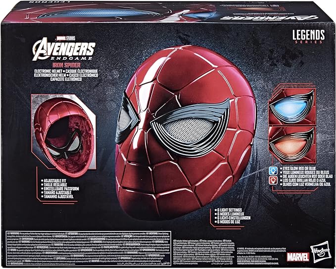Spider-Man Marvel Legends Series Iron Spider Electronic Helmet with Glowing Eyes, 6 Light Settings and Adjustable Fit , Red
