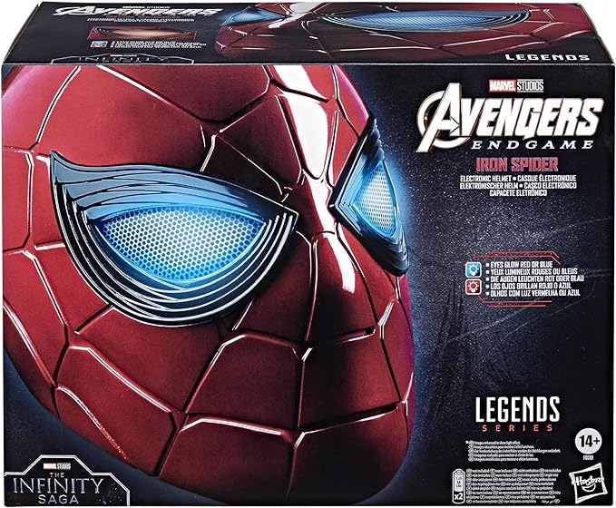 Spider-Man Marvel Legends Series Iron Spider Electronic Helmet with Glowing Eyes, 6 Light Settings and Adjustable Fit , Red